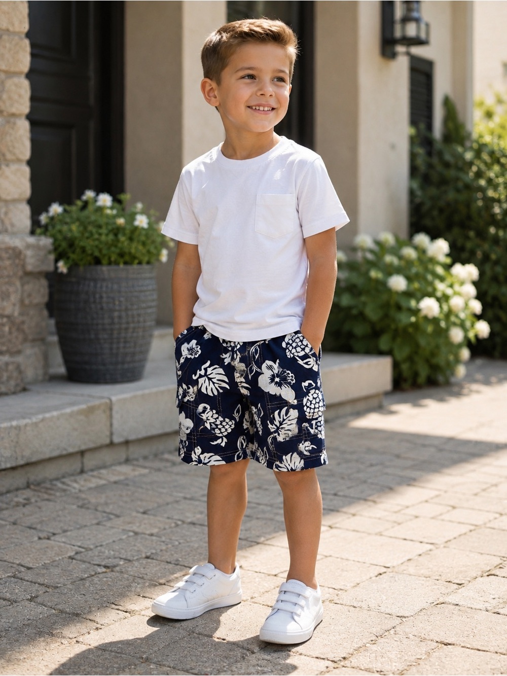 OshKosh B'gosh Navy & White Tropical Print Shorts